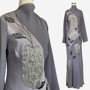 ASOS NWT Dusky purple satin chiffon beaded fringe rhinestone sequin maxi dress 6